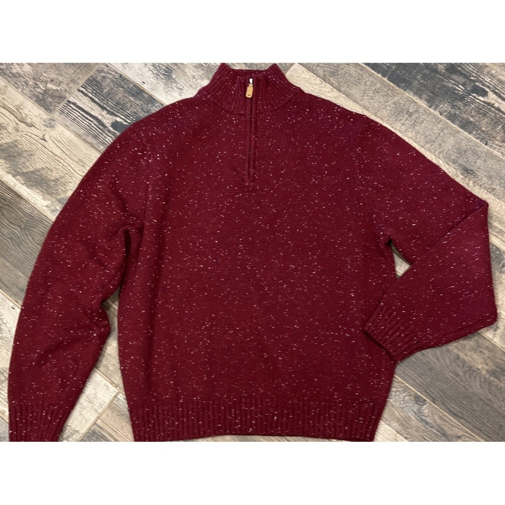 Men's Crown & Ivy 1/4 Zip Knit Sweater Red Maple White Speckled Size‎ Large